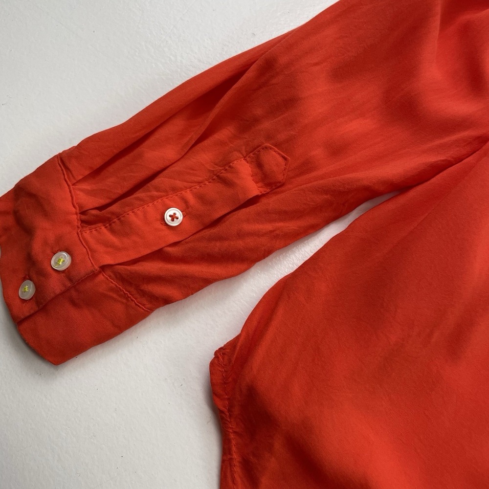 Maeve Anthropologie Women Shirt Small Flutter Sleeve Down In Sicilian Orange - Picture 12 of 13